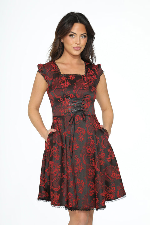 Red Brocade Gothic Swing Dress