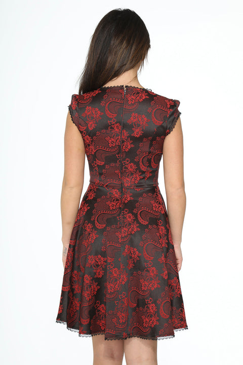 Red Brocade Gothic Swing Dress