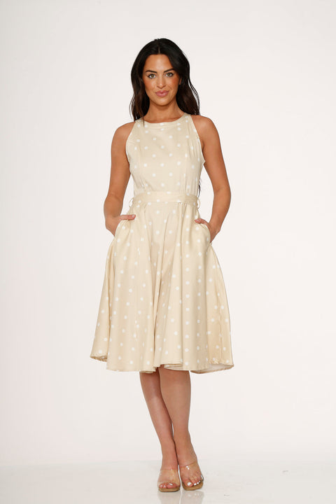 Beige & White Polka Dot Swing Dress