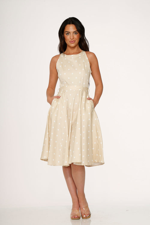 Beige & White Polka Dot Swing Dress