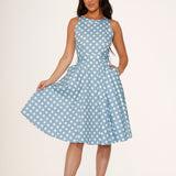 Light Blue & White Polka Dot Swing Dress