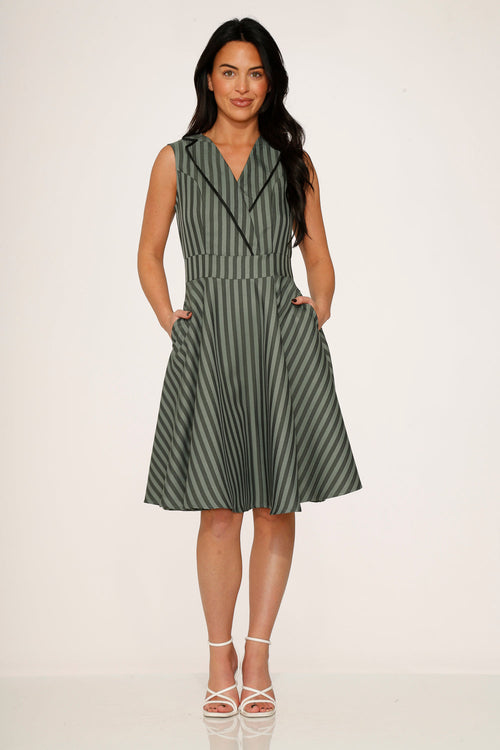 Olive Stripe Swing Dress