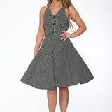 Black White Checkmate Halter Dress