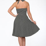 Black White Checkmate Halter Dress