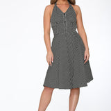Black White Checkmate Halter Dress