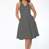 Black White Checkmate Halter Dress