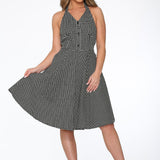 Black White Checkmate Halter Dress