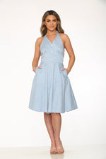 Blue White Checkmate Halter Swing Dress