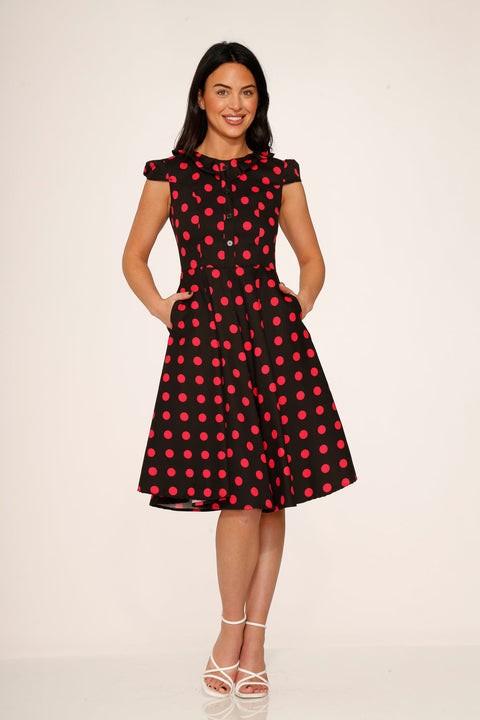 Black & Pink Polka Dot Swing Dress