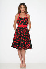 Black & Red Cherry Halter Dress