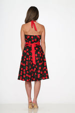 Black & Red Cherry Halter Dress