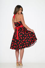 Black & Red Cherry Halter Dress