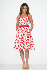 White Red Cherry Halter Swing Dress