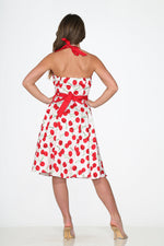 White Red Cherry Halter Swing Dress