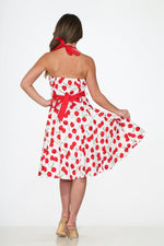 White Red Cherry Halter Swing Dress