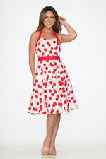 White Red Cherry Halter Swing Dress