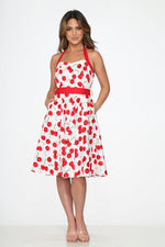 White Red Cherry Halter Swing Dress