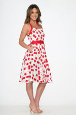White Red Cherry Halter Swing Dress