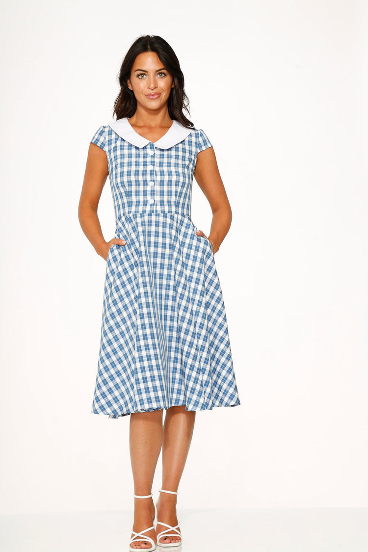 Blue Checker Swing Dress