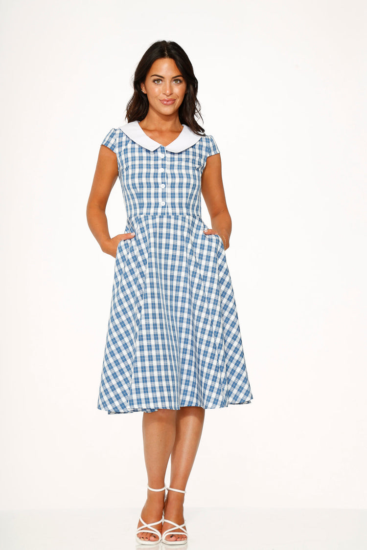 Blue Checker Swing Dress