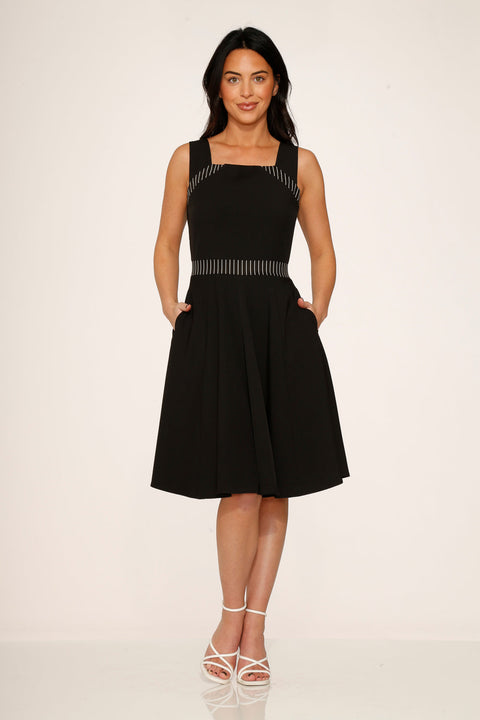 Black with Pin Stripe Detail Swing Dress