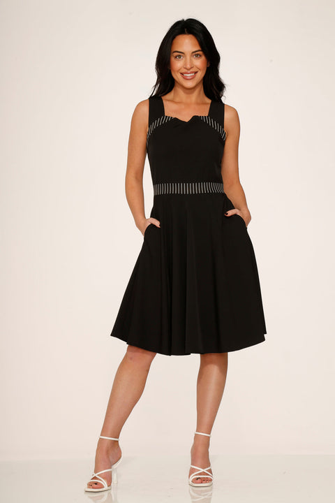 Black with Pin Stripe Detail Swing Dress