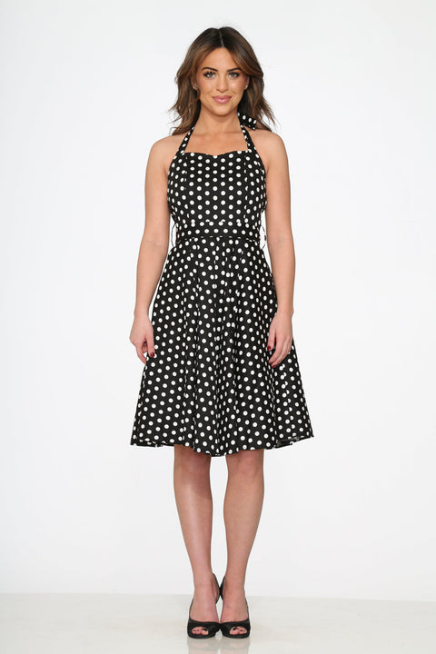 Black & White Polka Dot Halter Swing Dress