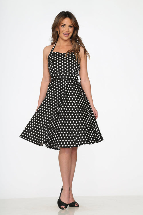 Black & White Polka Dot Halter Swing Dress