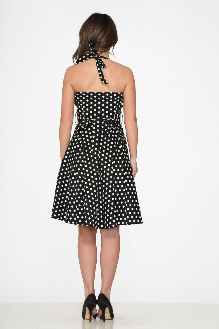 Black & White Polka Dot Halter Swing Dress