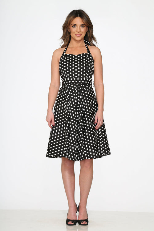 Black & White Polka Dot Halter Swing Dress