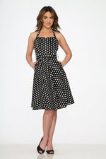 Black & White Polka Dot Halter Swing Dress