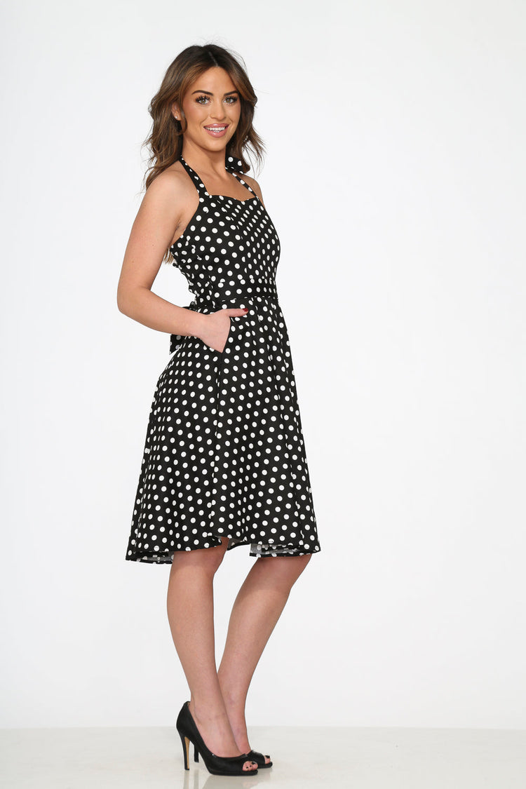 Black & White Polka Dot Halter Swing Dress