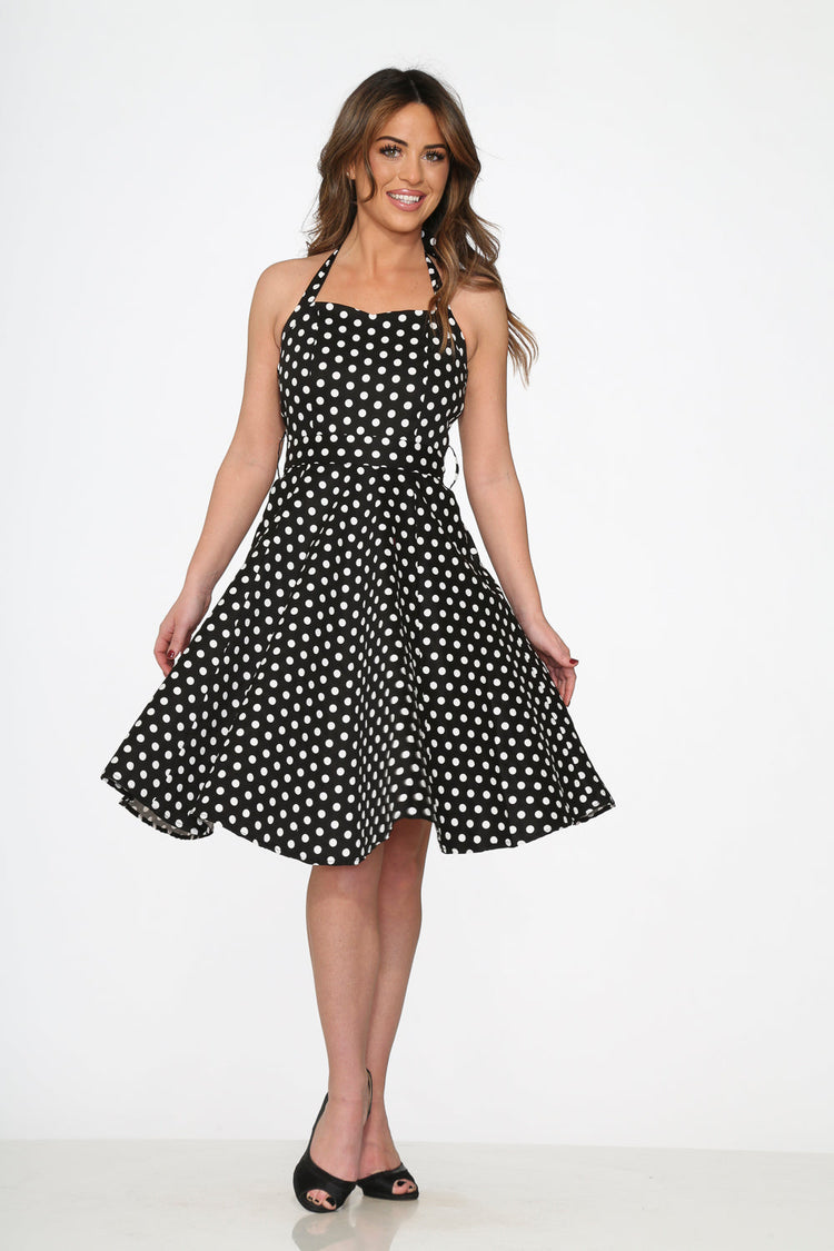 Black & White Polka Dot Halter Swing Dress