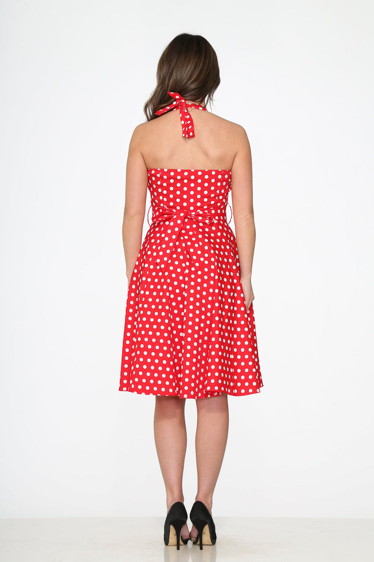 23231 Red White Polka Dot Halter Dress