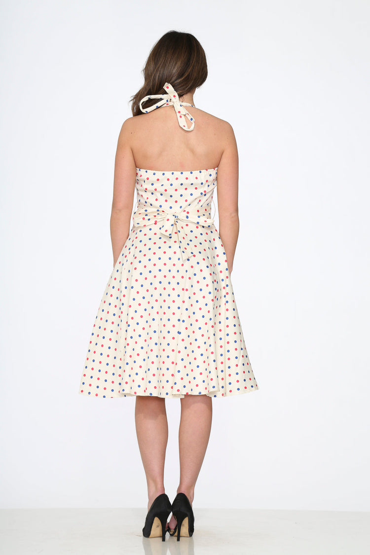 White Candy Dot Halter Swing Dress