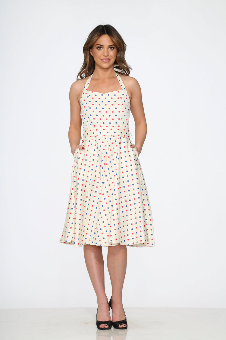 White Candy Dot Halter Swing Dress