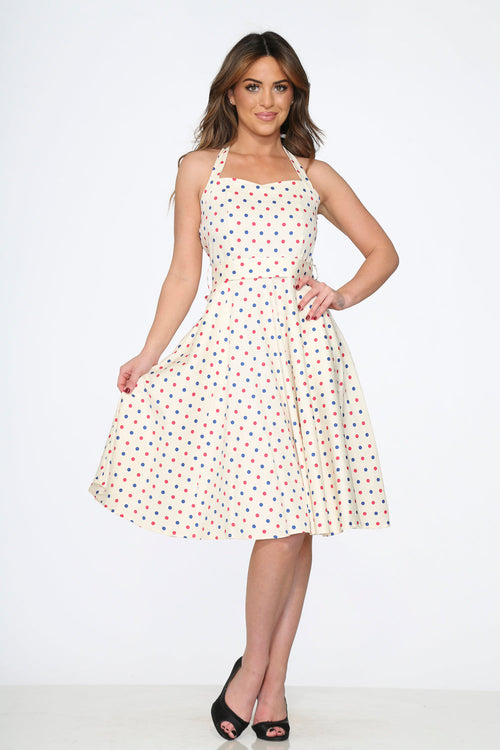 White Candy Dot Halter Swing Dress