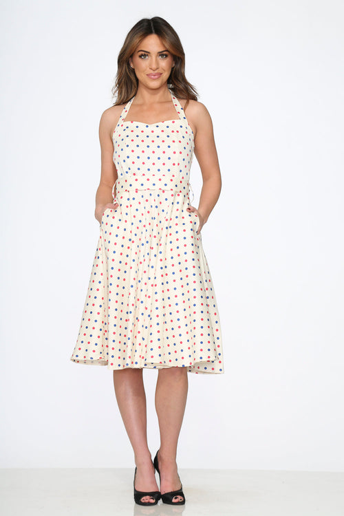 White Candy Dot Halter Swing Dress