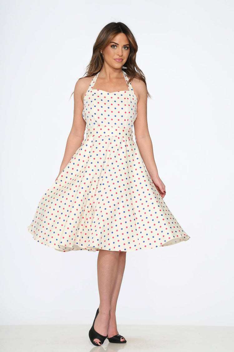 White Candy Dot Halter Swing Dress