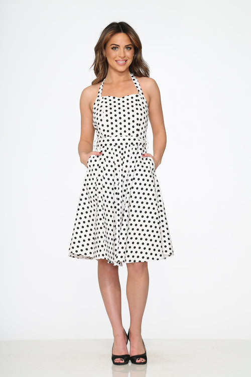White & Black Polka Dot Halter Dress