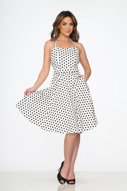 White & Black Polka Dot Halter Dress