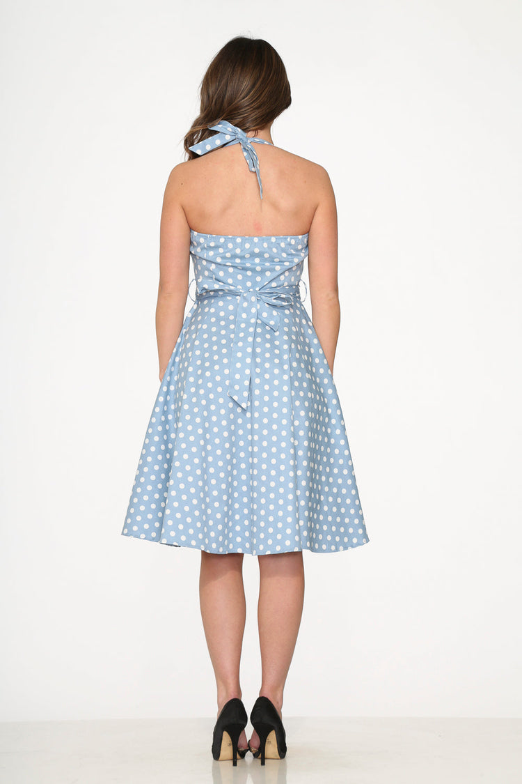 23235 Light Blue White Polka Dot Swing Dress