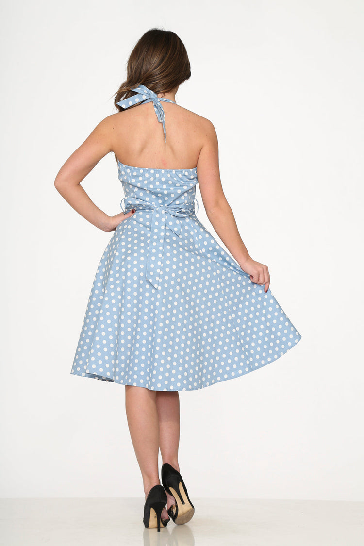 23235 Light Blue White Polka Dot Swing Dress