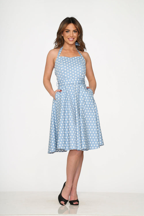 Light Blue & White Polka Dot Swing Dress
