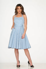 23235 Light Blue White Polka Dot Swing Dress