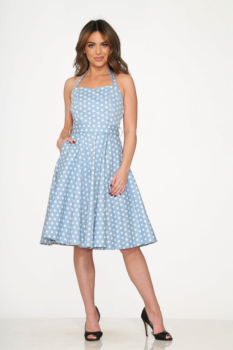 23235 Light Blue White Polka Dot Swing Dress