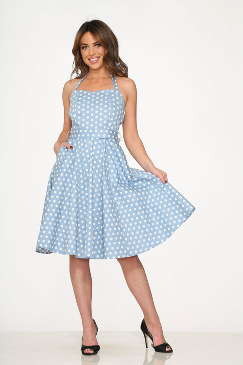 Light Blue & White Polka Dot Swing Dress