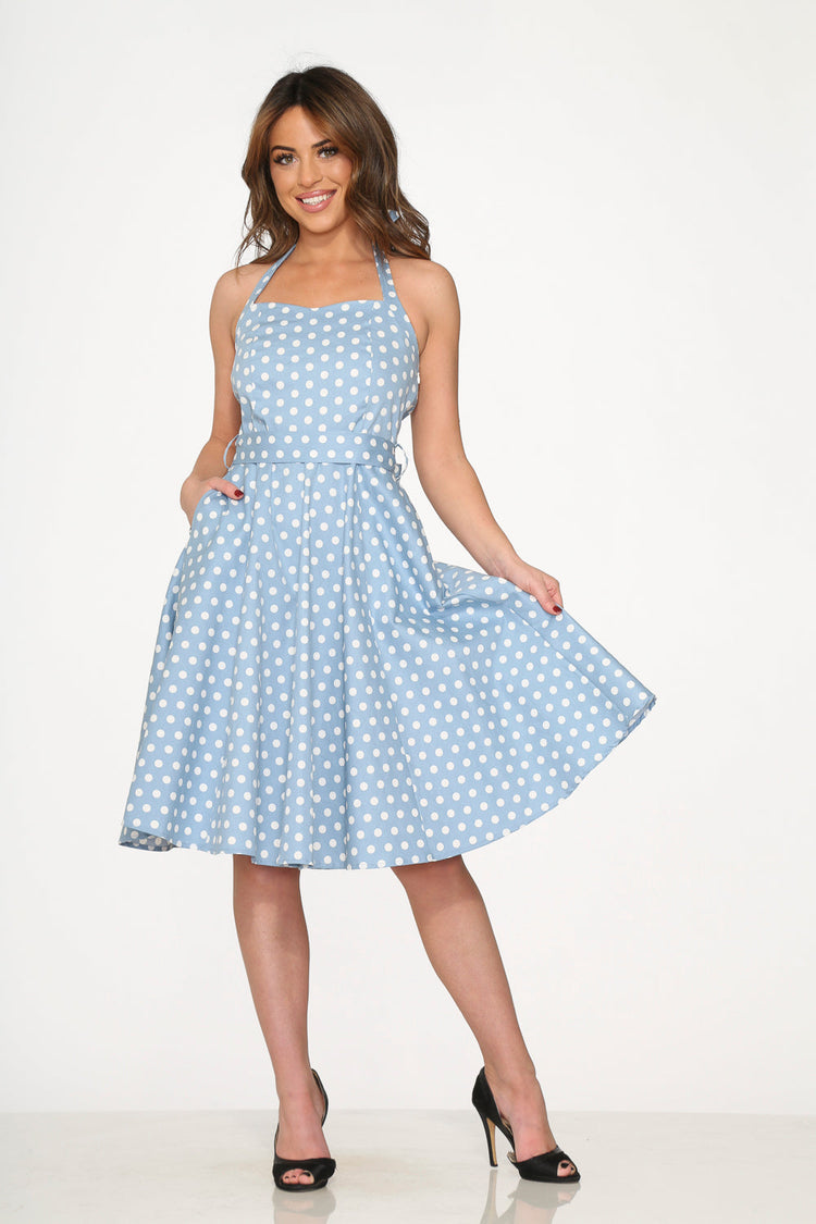 23235 Light Blue White Polka Dot Swing Dress