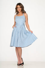 23235 Light Blue White Polka Dot Swing Dress