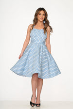 23235 Light Blue White Polka Dot Swing Dress